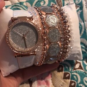 NEW Gold, Glitter, & CZ watch and bracelet set